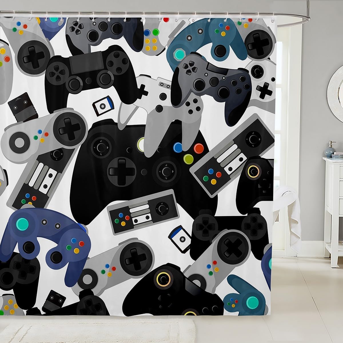 Gaming Accessories Boys - Castle Fairy Gamer Shower Curtain Watercolor